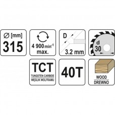 YATO Disc circular pentru lemn 315X40TX30mm..